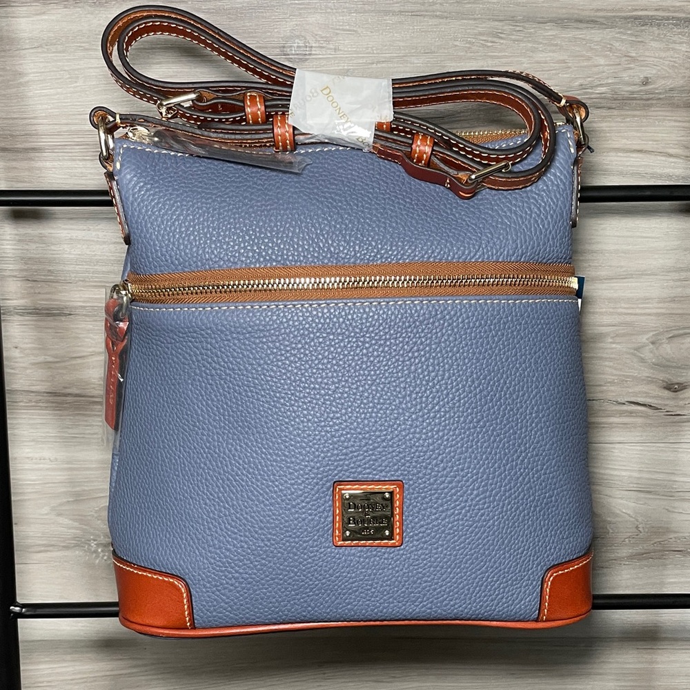 NWT- Dooney & Bourke Pebble Leather Crossbody, Steel Blue - Picture 2 of 8